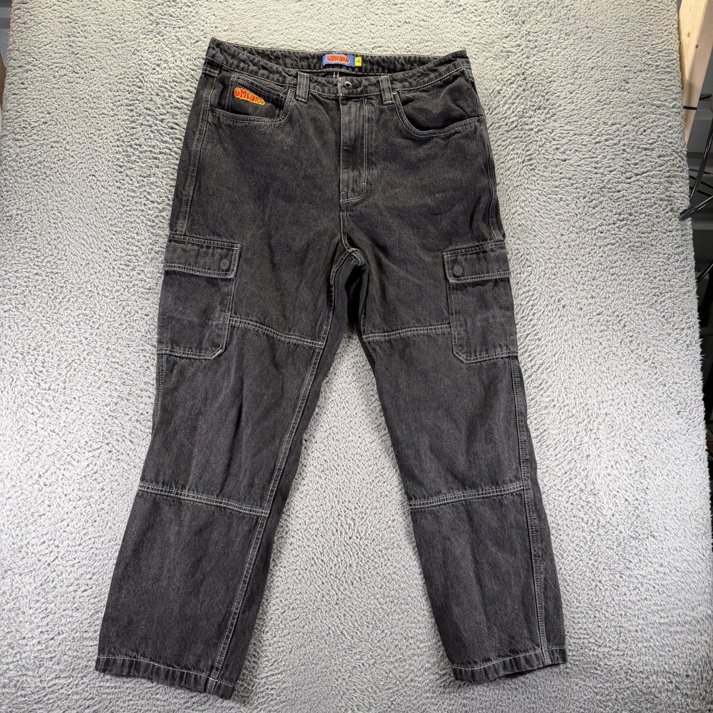 Vintage Empyre Jeans Mens 36x31 Black Cotton Denim Straight Cargo Baggy Workwear